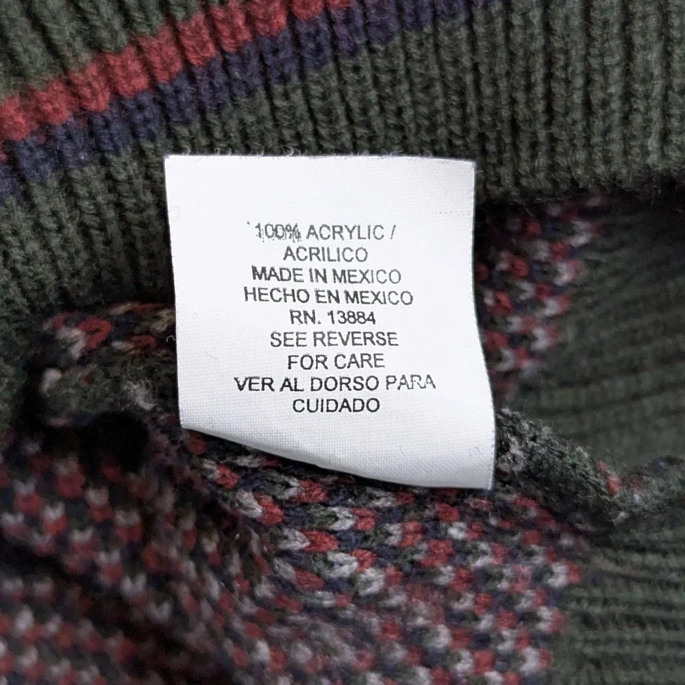 Van Heusen Mens XL Green Burgundy‎ Geometric Diamond Knit Crewneck Sweater VTG